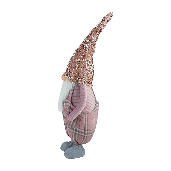 Northlight 24in Pink And Gray Plaid Christmas  With A Rose Gold Hat Christmas Gnome