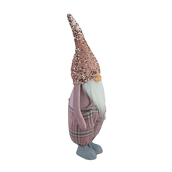 Northlight 24in Pink And Gray Plaid Christmas  With A Rose Gold Hat Christmas Gnome