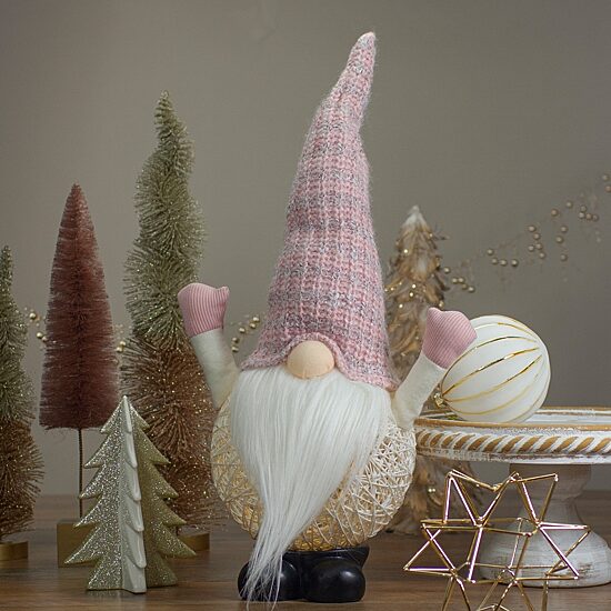 Northlight 19in Pink And White Rattan Christmas  With Warm White Led Lights Christmas Gnome