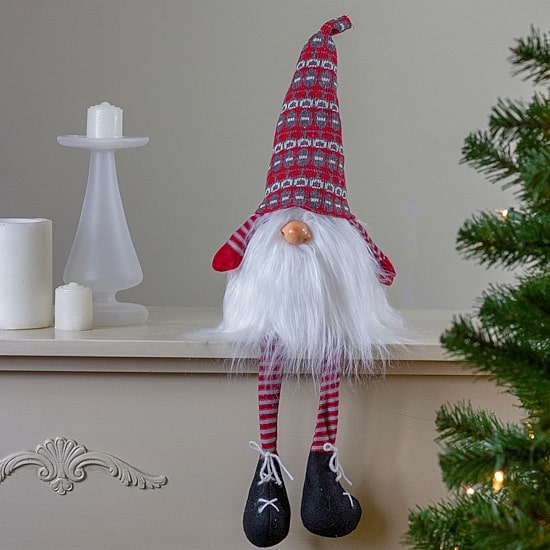 Northlight 23in Red And Gray Striped Christmas Santa  With Dangling Legs Christmas Gnome
