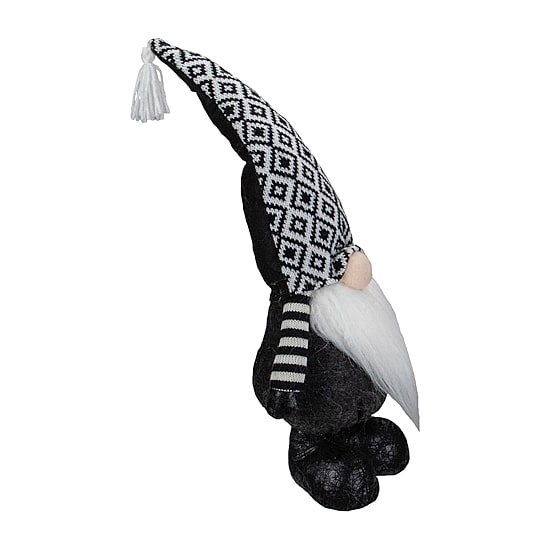 Northlight 17in Black And White Plush Knit  Christmas Christmas Gnome