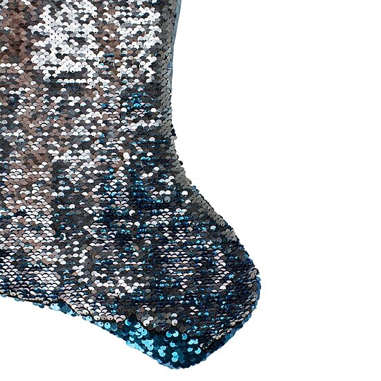 Northlight 22.75in Sky Blue And Silver Reversible Sequined With Faux Fur Cuff Christmas Stocking