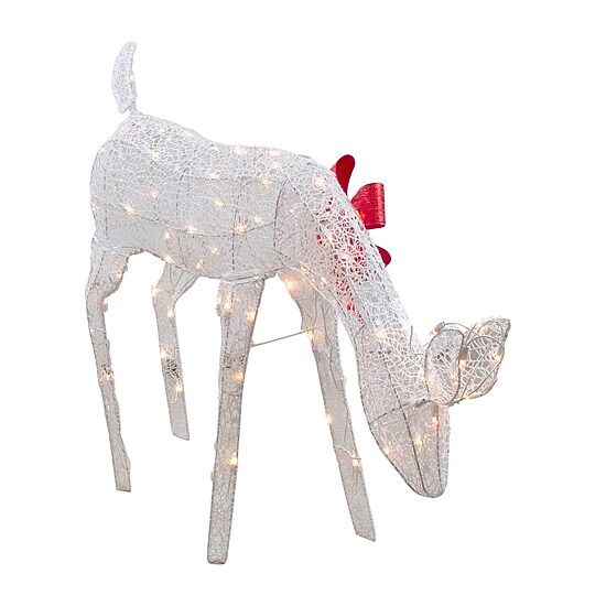 Northlight 37in Lighted White Mesh Feeding Doe  Clear Lights Christmas Yard Art
