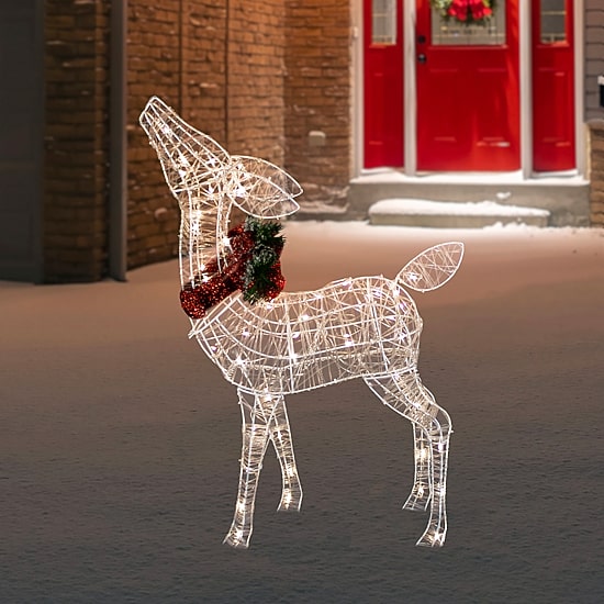 Northlight 35in Led Lighted Standing Reindeer With Bow Christmas Yard Art