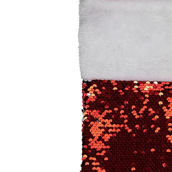 Northlight 19in Red And Silver Sequin  With White Faux Fur Cuff Christmas Stocking