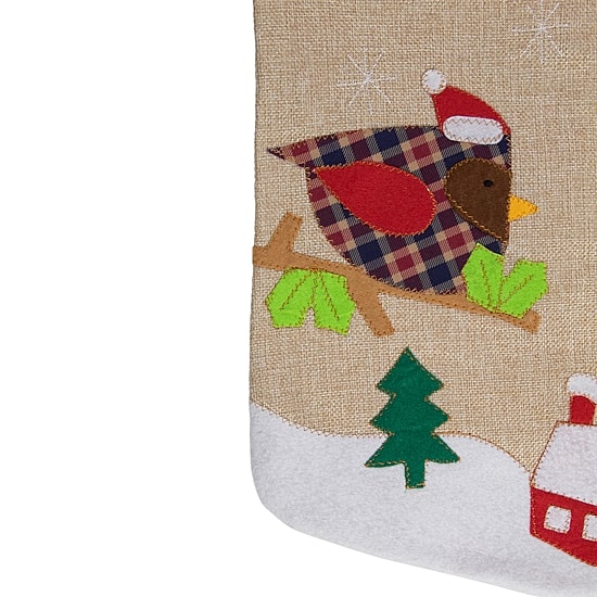 Northlight 19" Beige And Red Burlap Let It Snow Bird Christmas Stocking