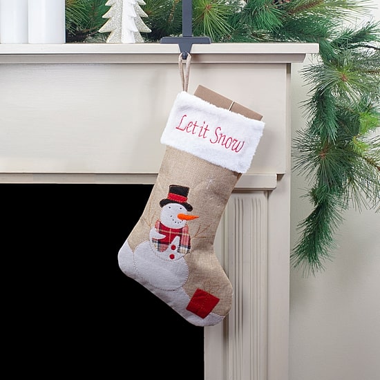 Northlight 19" Beige And Red Burlap Let It Snow Snowman Christmas Stocking