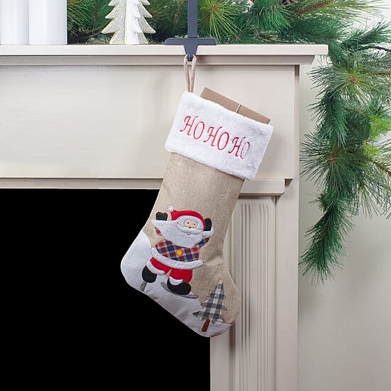 Northlight 19in Beige And Red Burlap Inho Ho Hoin Santa Claus Christmas Stocking