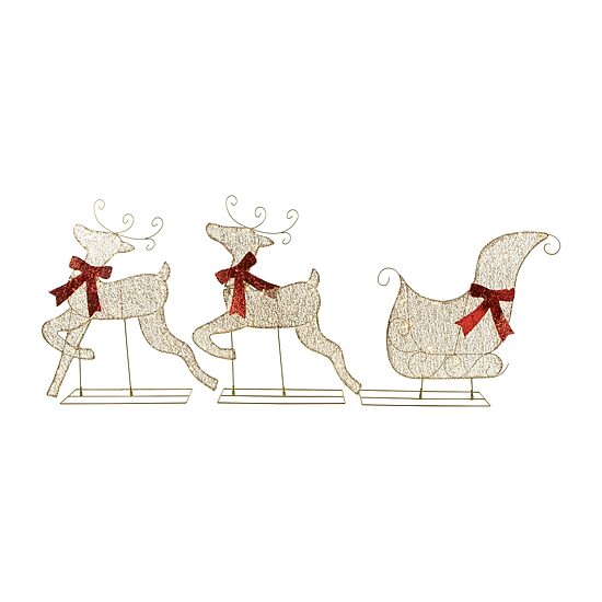 Northlight 3pc Led Lighted Reindeer And Sleigh Christmas Yard Art