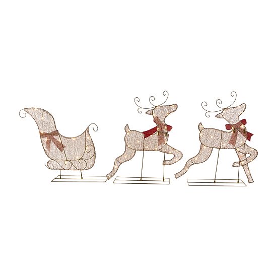 Northlight 3pc Led Lighted Reindeer And Sleigh Christmas Yard Art