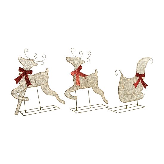 Northlight 3pc Led Lighted Reindeer And Sleigh Christmas Yard Art