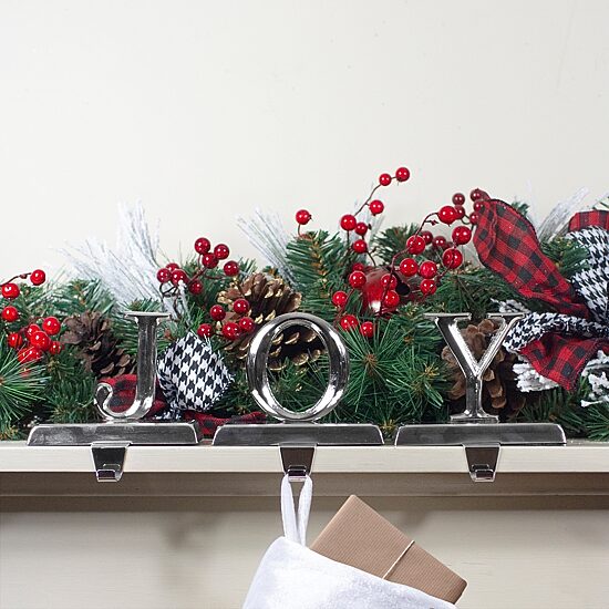 Northlight Shiny Silver Beveled Joy 5in 3-pc. Christmas Stocking Holder