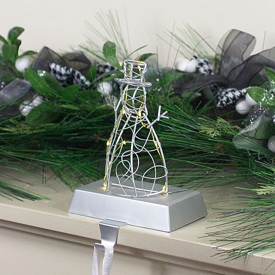 Northlight 8in Led Lighted Silver Wired Snowman Christmas Stocking Holder