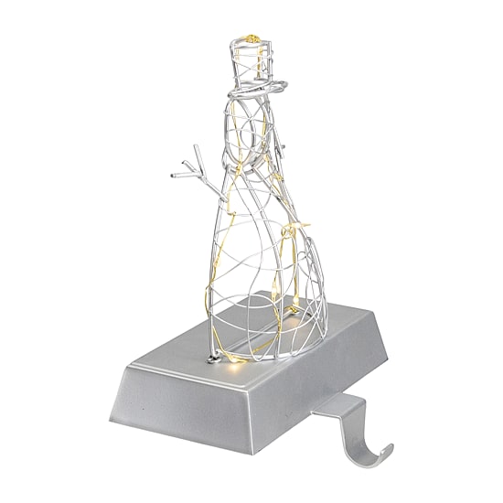 Northlight 8in Led Lighted Silver Wired Snowman Christmas Stocking Holder