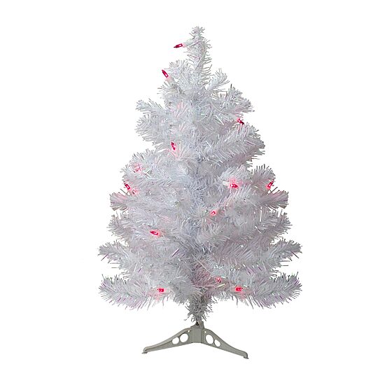 Northlight White Slim Artificial Pink Lights 2 Foot Pre-Lit Pine Christmas Tree