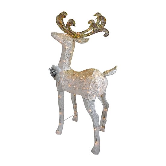 Northlight 48in White And Gold Lighted Standing Buck Decor Christmas Yard Art