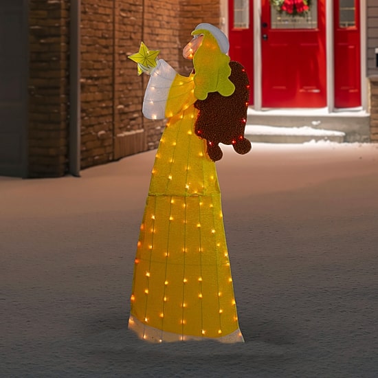 Northlight 72in Lighted 2d Yellow Chenille Angel Christmas Yard Art