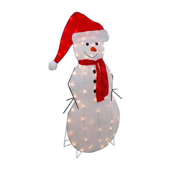 Northlight 42in Lighted 2d Chenille Snowman In Santa Hat Christmas Yard Art