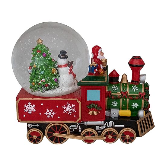 Northlight 8.5in Green And Red Christmas Train Santa Christmas Snow Globe