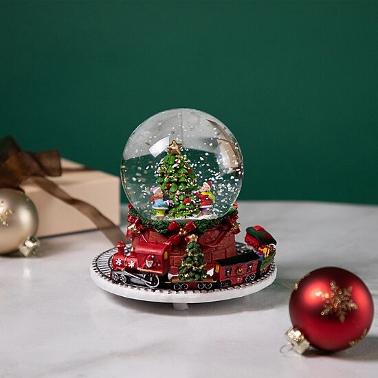 Northlight 6.5in Christmas Tree With Revolving Train Musical Santa Christmas Snow Globe