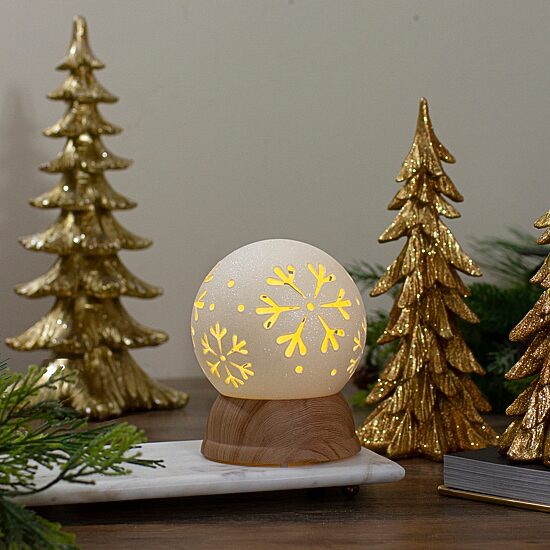 Northlight 6.5in White And Brown With Snowflakes Christmas Tabletop Decor