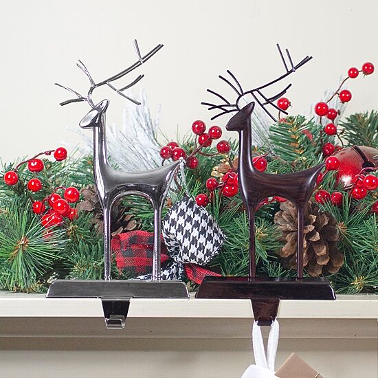 Northlight Oil Rubbed Bronze And Silver Reindeer 2-pc. Christmas Stocking Holder