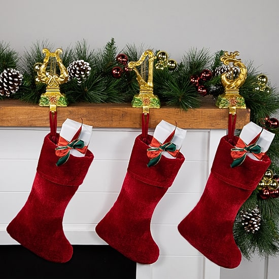 Northlight Glittered Gold Harp 7in 3-pc. Christmas Stocking Holder