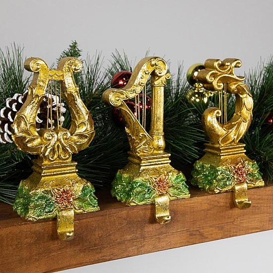 Northlight Glittered Gold Harp 7in 3-pc. Christmas Stocking Holder