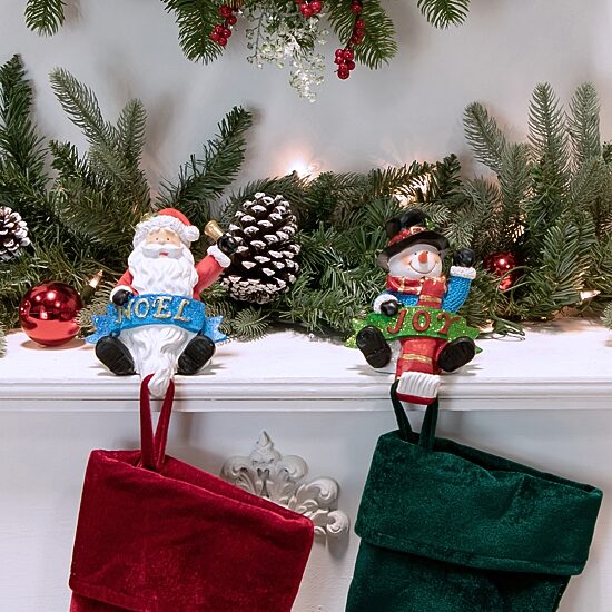 Northlight Santa And Snowman Glittered 5in 2-pc. Christmas Stocking Holder
