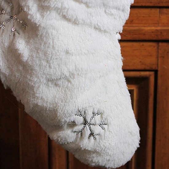 Northlight 18in White Faux Fur  With Silver Sequined Snowflakes Christmas Stocking