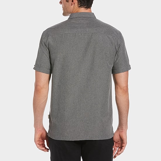 Cubavera Chambray Pintuck Mens Short Sleeve Regular Fit Button-Down Shirt