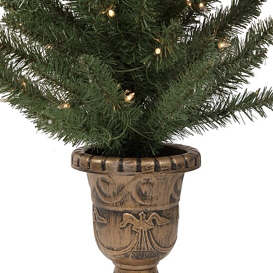 Northlight Set Of 2 Potted Porch Topiary Slim Artificial Clear Lights 4 Foot Pre-Lit Pine Christmas Tree