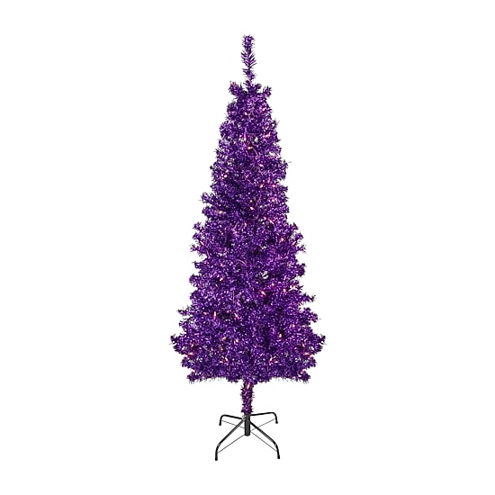 Northlight Purple Artificial Tinsel  Clear Lights 6 Foot Pre-Lit Christmas Tree