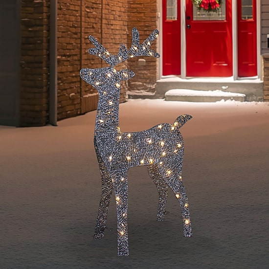 Northlight 39.5in Led Lighted Silver Glitter Reindeer Christmas Yard Art