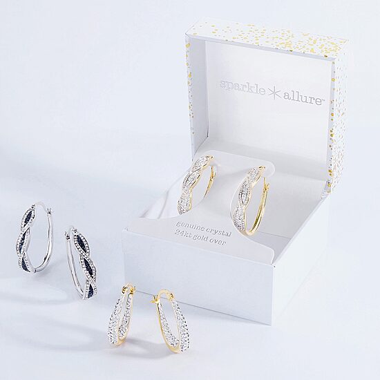 Sparkle Allure Womens Blue Crystal 35mm Hoop Earrings