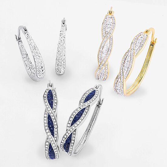 Sparkle Allure Womens Blue Crystal 35mm Hoop Earrings