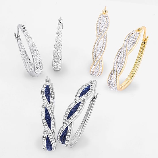 Sparkle Allure Twist Womens Crystal 24K Gold Over Brass 35mm Hoop Earrings