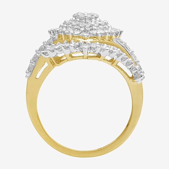 Womens 2 CT. T.W. Lab Grown White Diamond 10K Gold Cluster Cocktail Ring