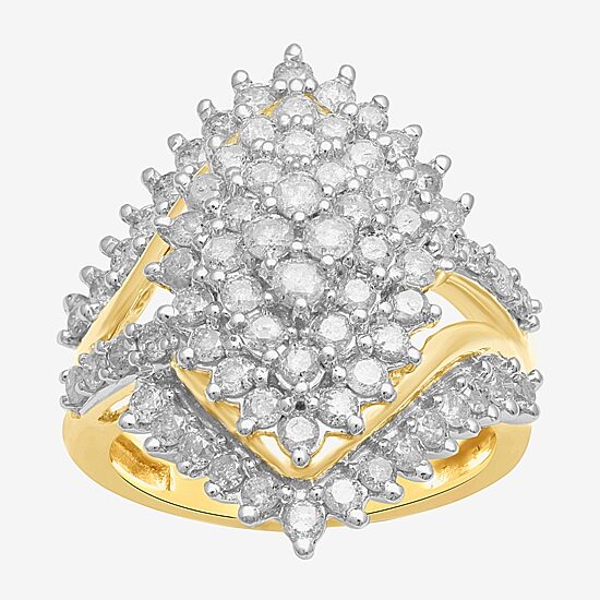 Womens 2 CT. T.W. Lab Grown White Diamond 10K Gold Cluster Cocktail Ring