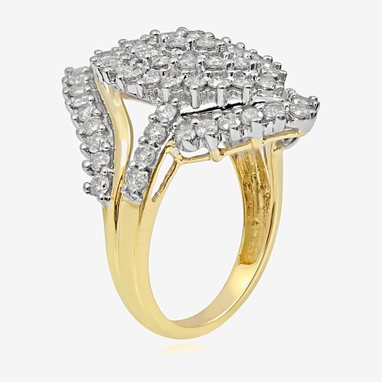 Womens 2 CT. T.W. Lab Grown White Diamond 10K Gold Cluster Cocktail Ring