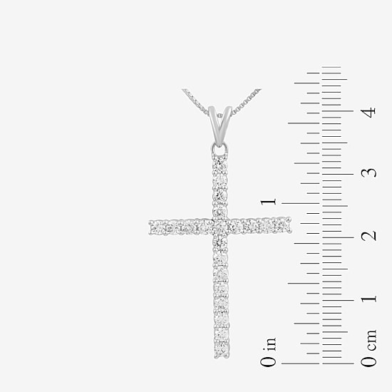 Womens 1 CT. T.W. Lab Grown White Diamond 10K Gold Cross 18 Inch Pendant Necklace