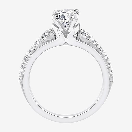 (F / Vs2) Womens 2 CT. T.W. Lab Grown White Diamond 10K Gold Oval Side Stone Engagement Ring