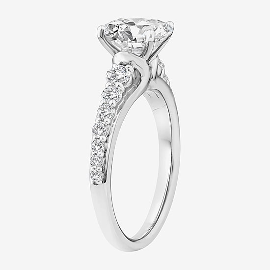 (F / Vs2) Womens 2 CT. T.W. Lab Grown White Diamond 10K Gold Oval Side Stone Engagement Ring
