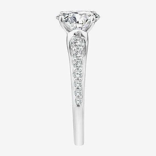 (F / Vs2) Womens 2 CT. T.W. Lab Grown White Diamond 10K Gold Oval Side Stone Engagement Ring