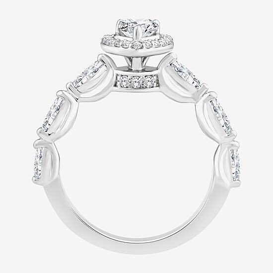 (F / Vs2) Womens 1 CT. T.W. Lab Grown White Diamond 10K Gold Heart Side Stone Halo Engagement Ring