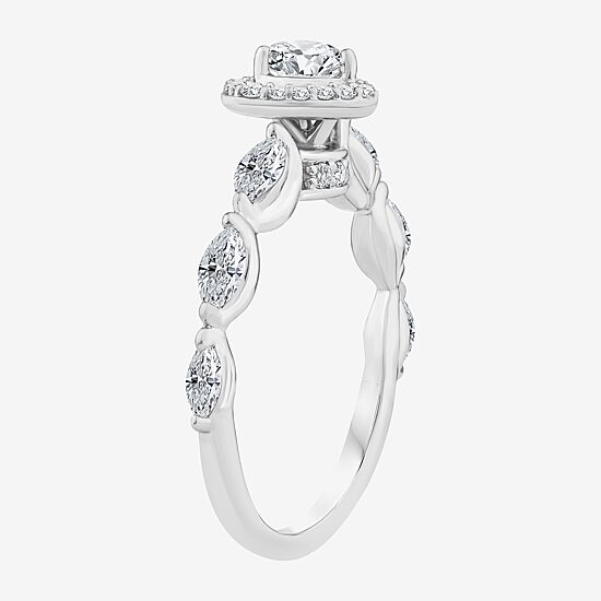 (F / Vs2) Womens 1 CT. T.W. Lab Grown White Diamond 10K Gold Heart Side Stone Halo Engagement Ring