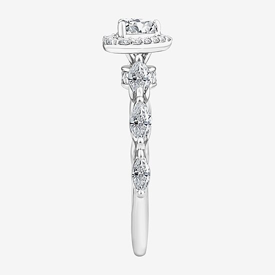 (F / Vs2) Womens 1 CT. T.W. Lab Grown White Diamond 10K Gold Heart Side Stone Halo Engagement Ring