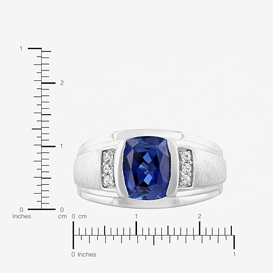 Mens Sterling Silver Lab Created Cushion Cut Blue Sapphire Ring