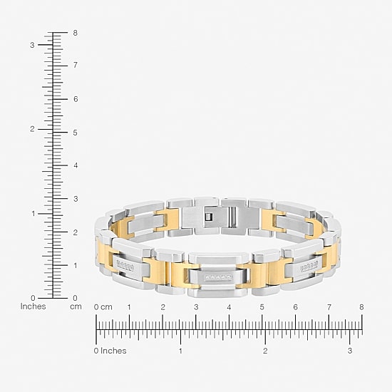 Stainless Steel 1/7 CT. T.W. Natural White Diamond 8 1/2 Inch Solid Link Chain Bracelet