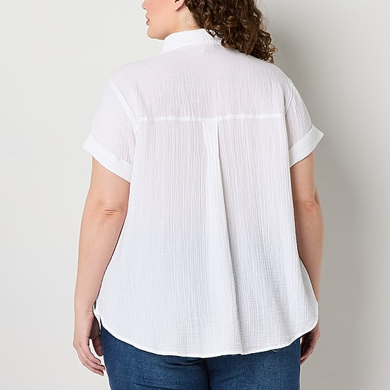 a.n.a Womens Plus Short Sleeve Regular Fit Button-Down Shirt